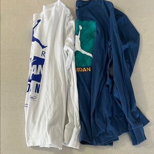 Jordan Long Sleeve Tops - White & Navy with Teal Graphic